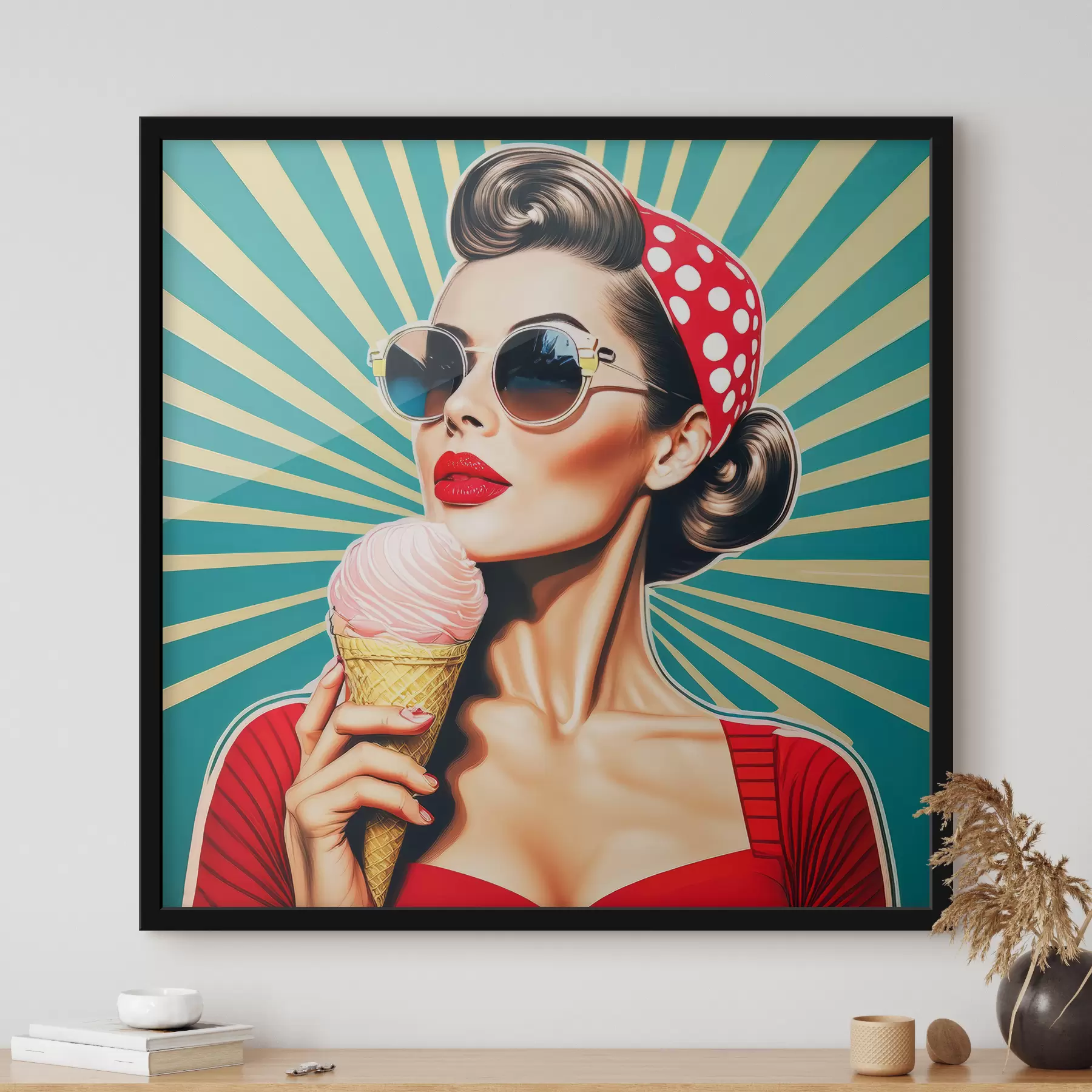 Wandbilder mädchen mit Eiscreme, Pop-Art, Pin-up, Retro f40718