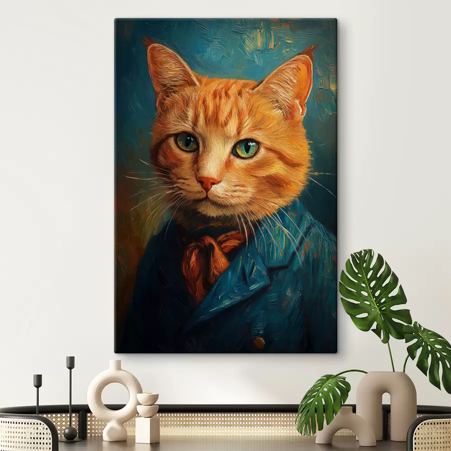 Wandbilder Rote Katze in einem Anzug im Stil eines Van-Gogh-Porträts s40647