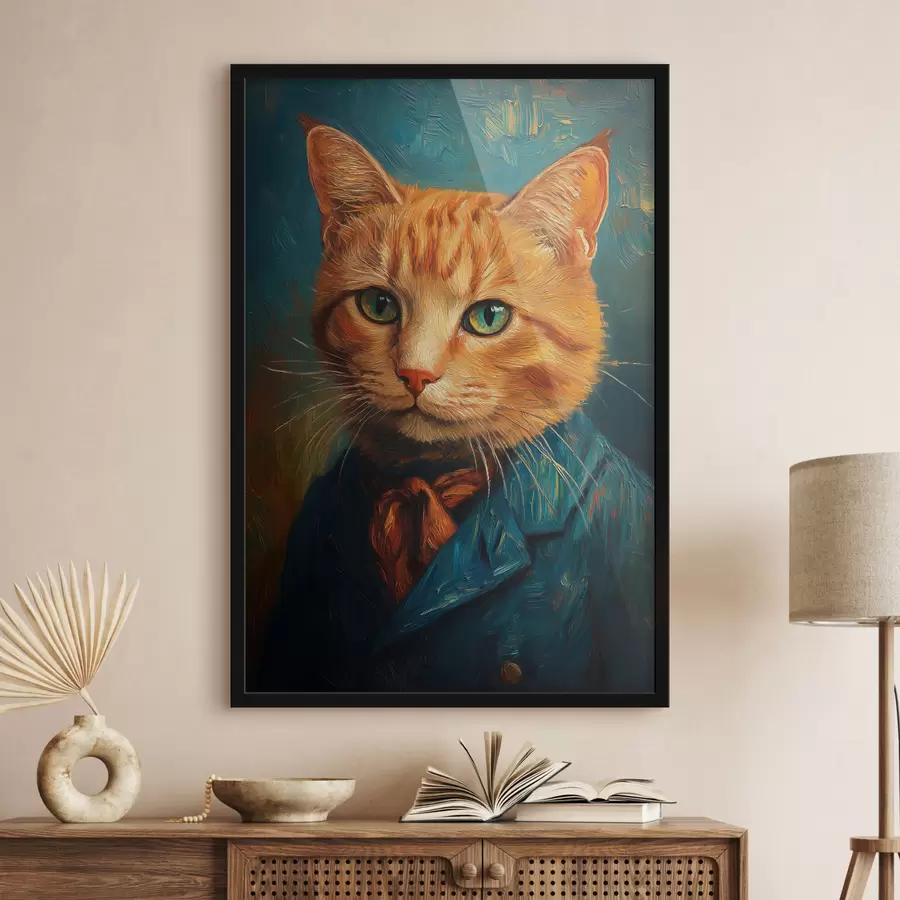 Fototapete Rote Katze in einem Anzug im Stil eines Van-Gogh-Porträts f40647