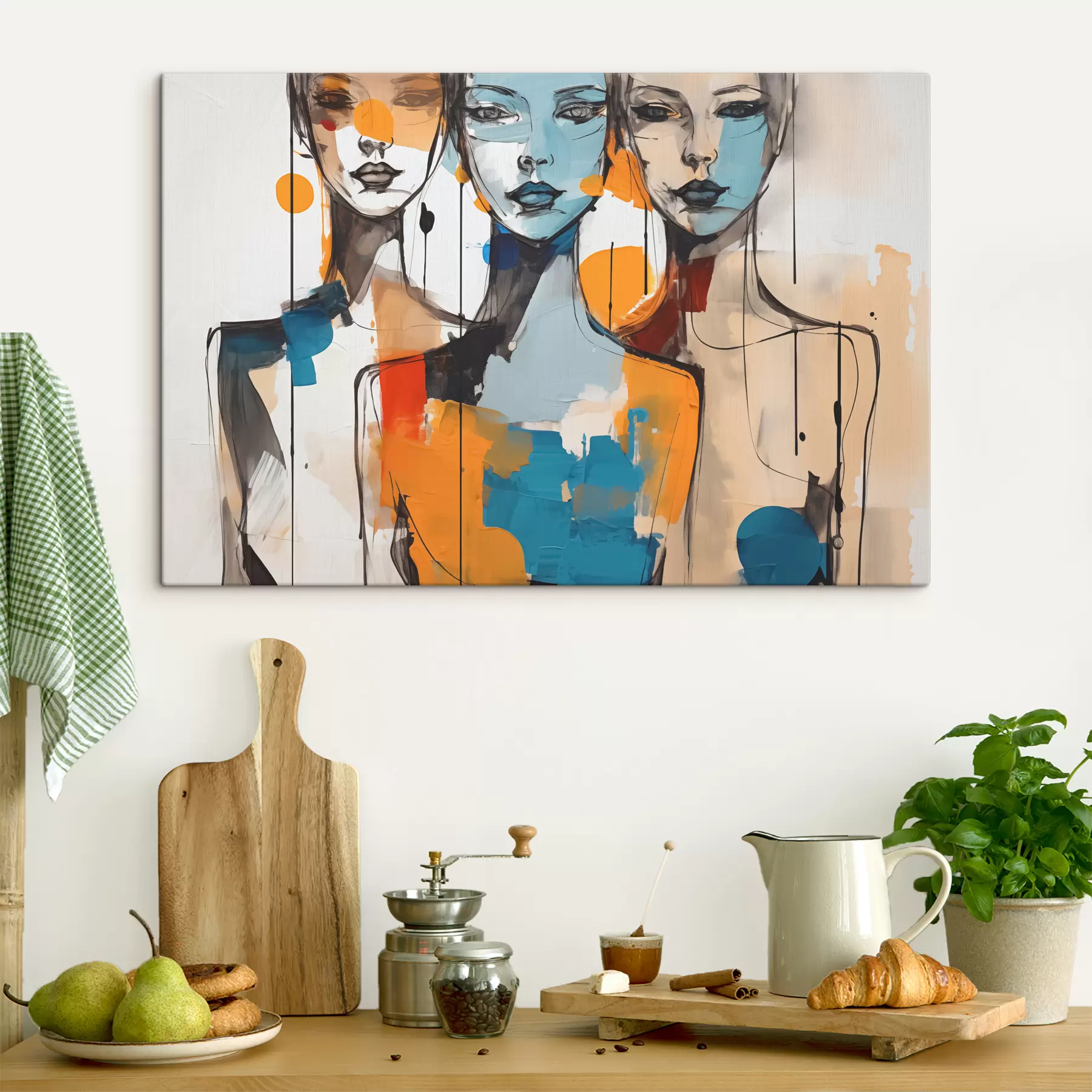 Wandbilder Abstrakte Porträts von Frauen Aquarell in Farbe Flecken s40746