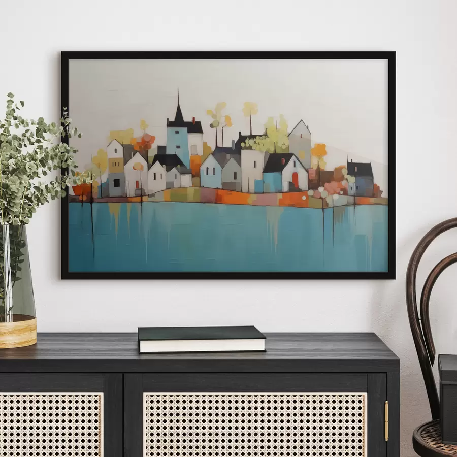 Fototapete Abstrakte Stadt und Häuser, blau, gelb, rote Farbe f40751