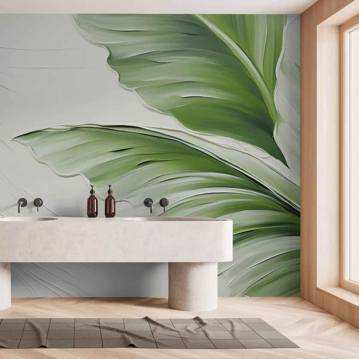 Fototapete Grüne Blätter auf leichter Nachahmung von Pinselstrichen w01557