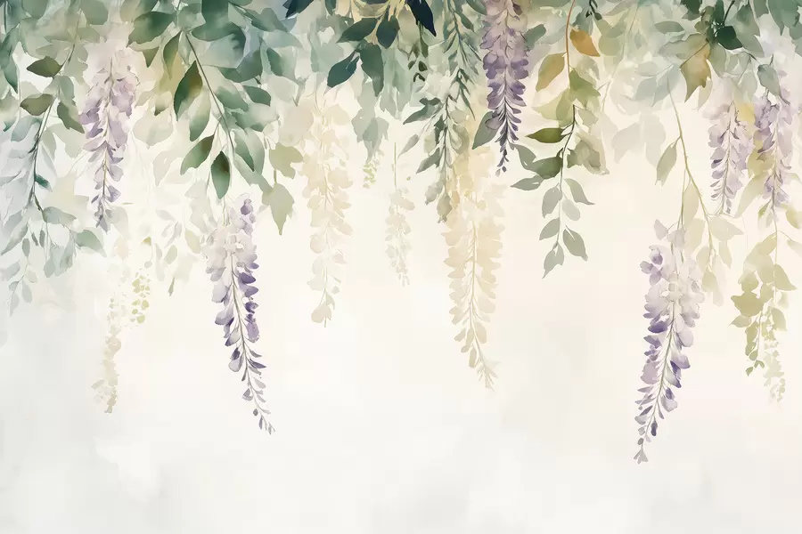 Fototapete Wisteria Blume Ornament, floral, Aquarell, natürliche Farben w01545