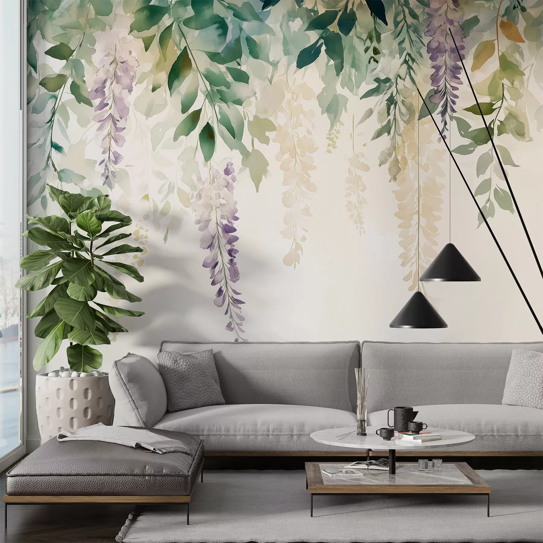 Fototapete Wisteria Blume Ornament, floral, Aquarell, natürliche Farben w01545