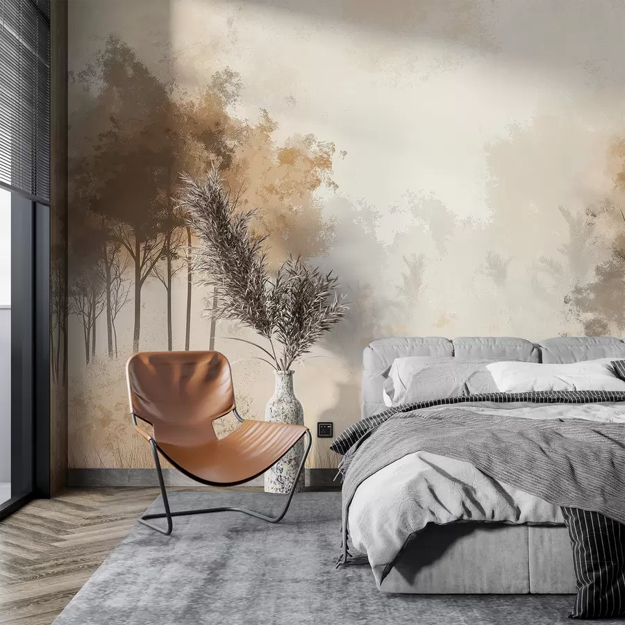 Fototapete Naturlandschaften, Bäume im Wald, Grunge-Textur, beige Farben w01564