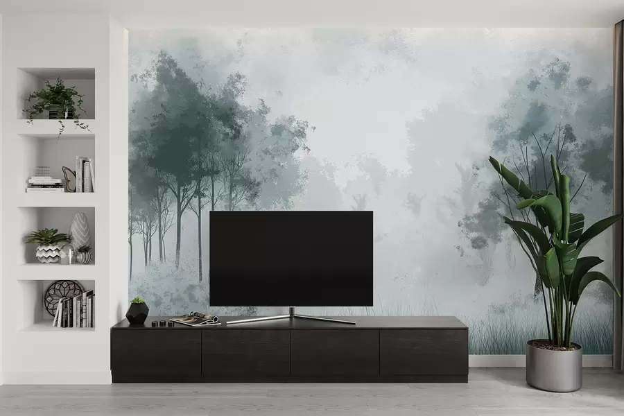 Fototapete Naturlandschaften, Bäume im Wald, Grunge-Textur, graue Farben w01564v1