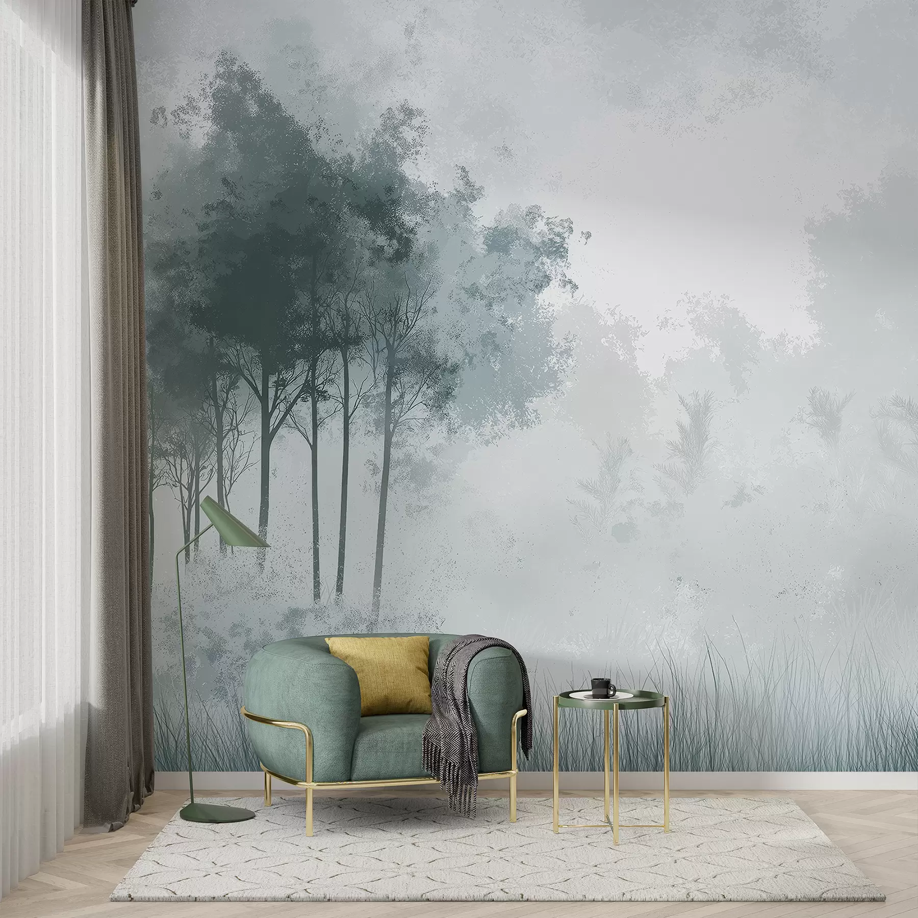 Fototapete Naturlandschaften, Bäume im Wald, Grunge-Textur, graue Farben w01564v1