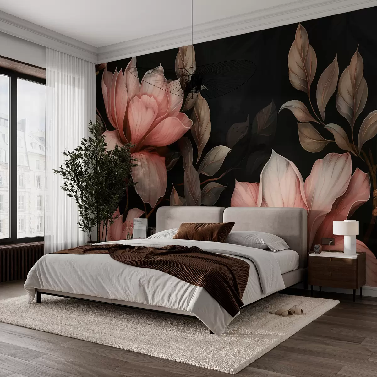 Fototapete Blumen auf schwarzem Hintergrund w01100