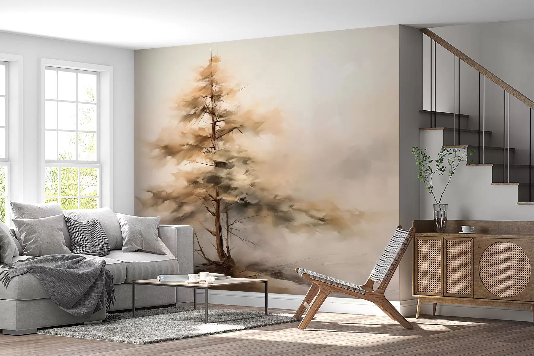 Fototapete Ein einsamer Baum im Nebel w01616