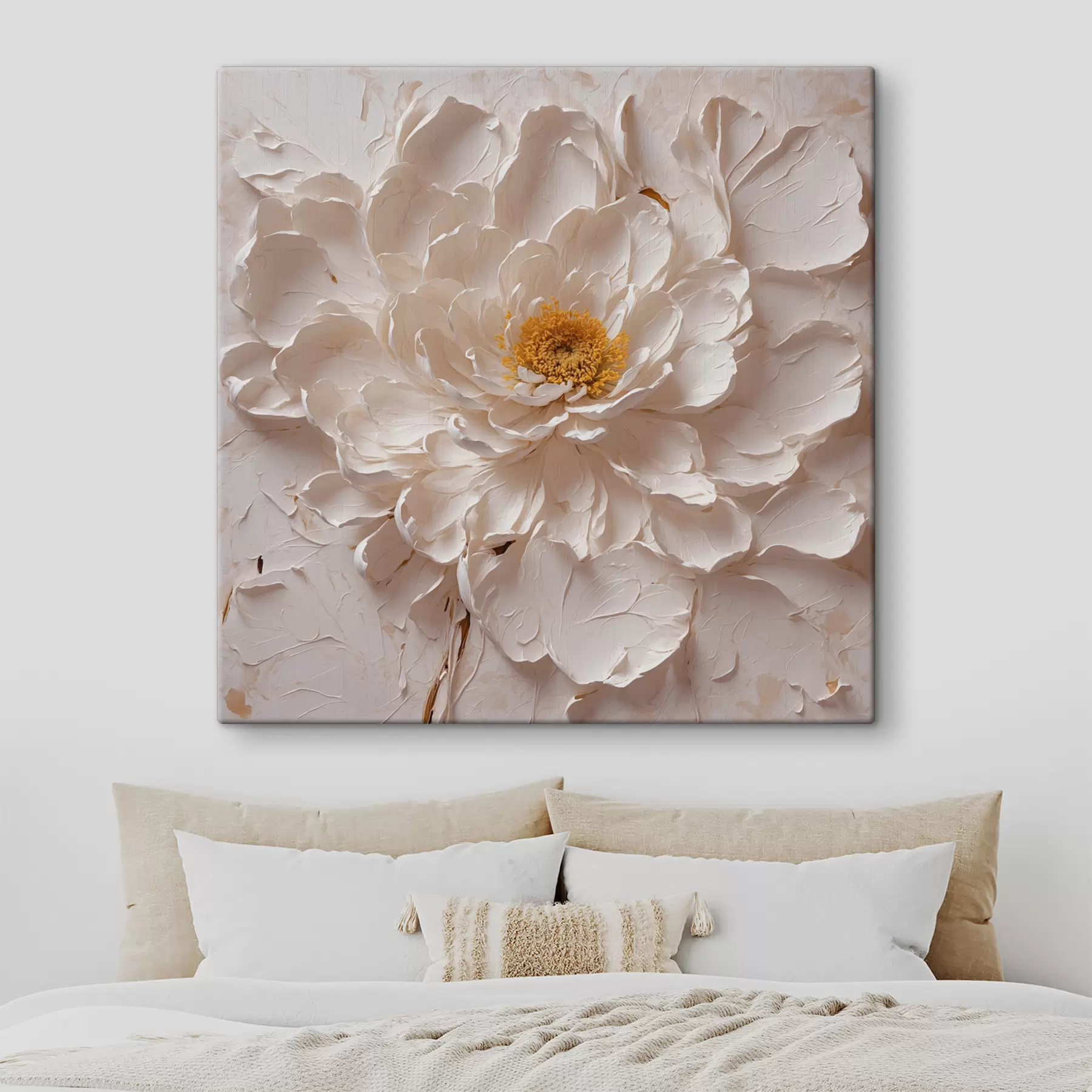 Wandbilder Weiße Blume in Öl auf weißem Hintergrund s40618