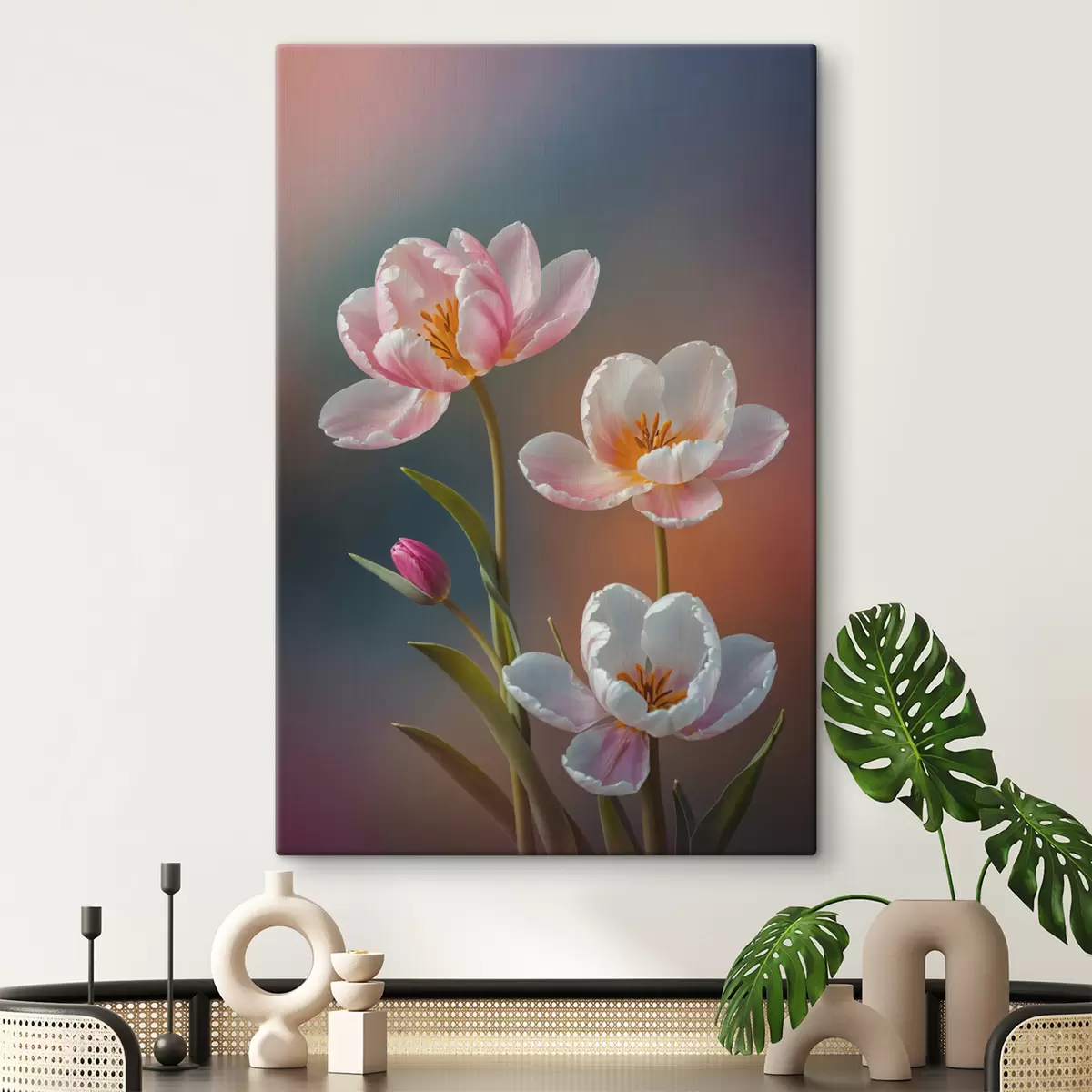 Wandbilder Rosa Blumen auf unscharfem Hintergrund s40644