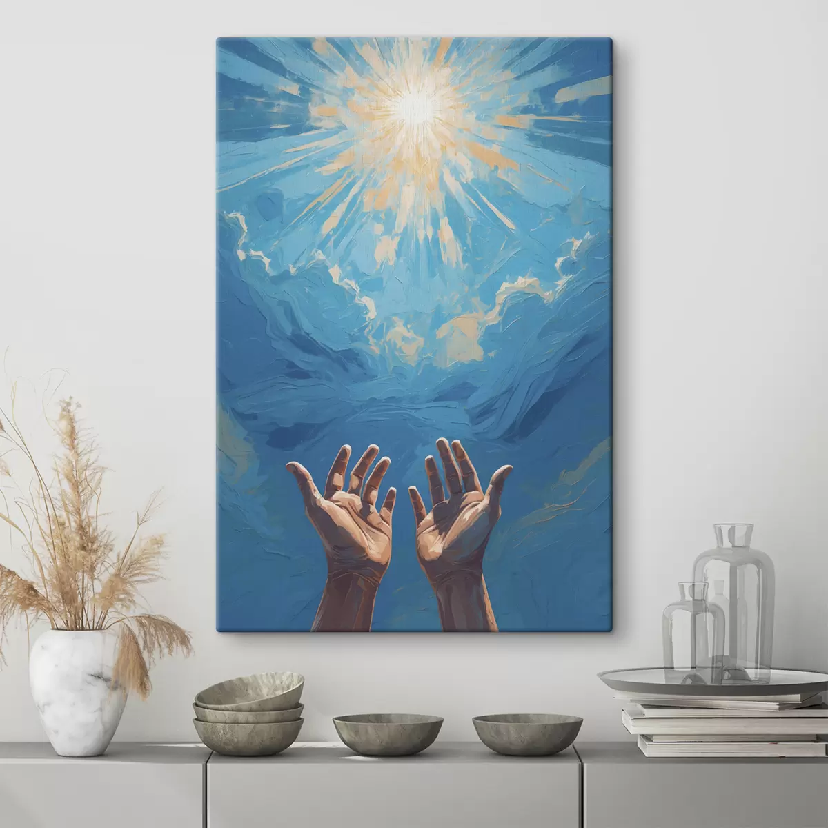 Wandbilder Hände auf Sonnenhintergrund s40692