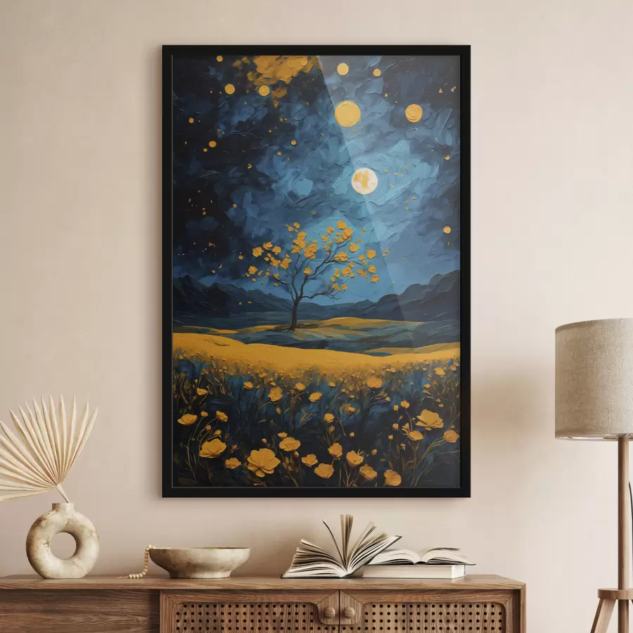 Fototapete Feld mit gelben Blumen bei Nacht f40643