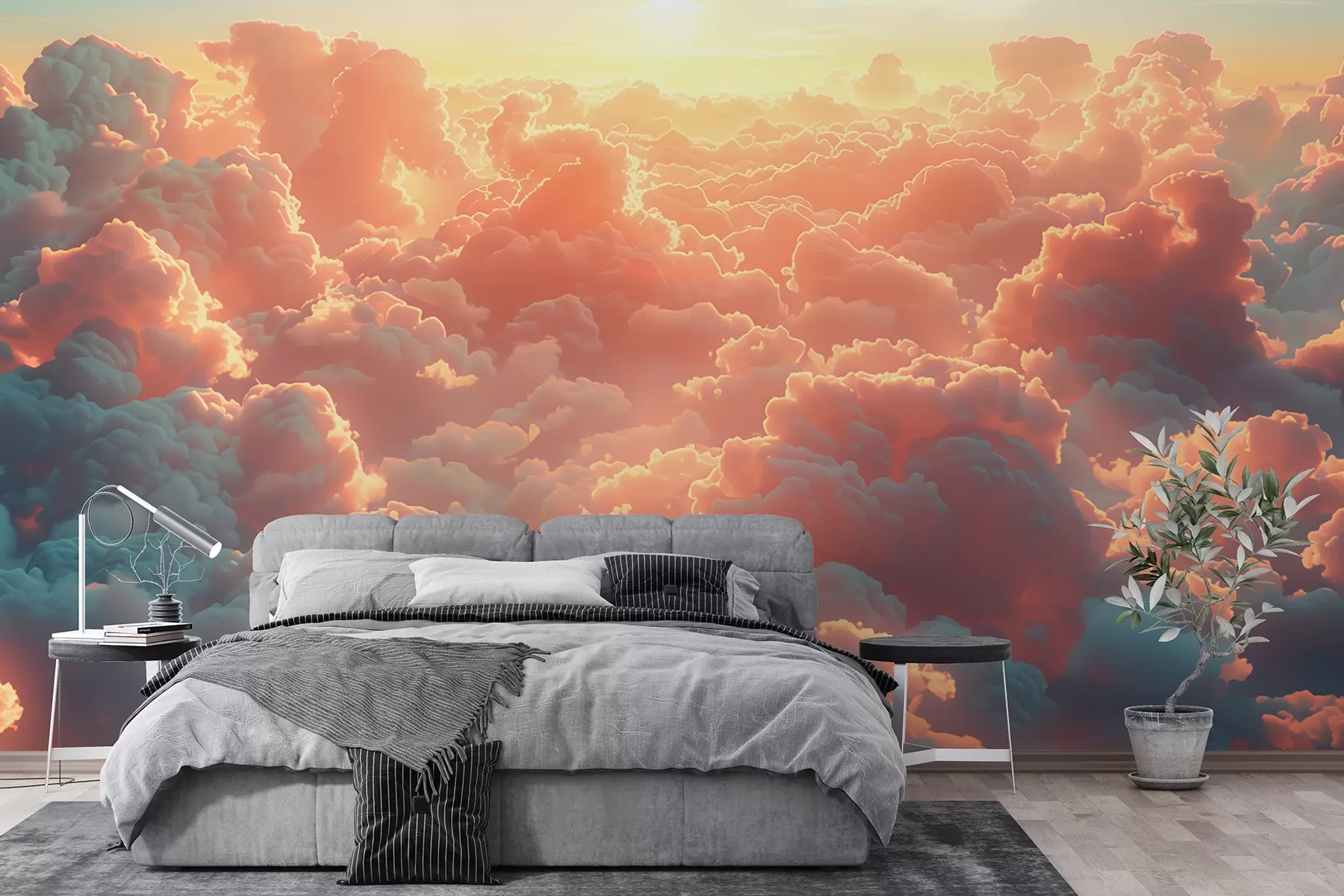 Fototapete Heller Himmel mit vielen Wolken am Himmel in warmen Farben w01539