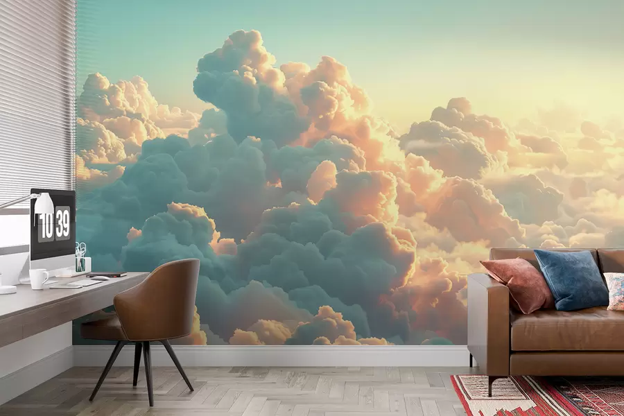 Fototapete Heller Himmel mit vielen Wolken in hellen Farben w01543