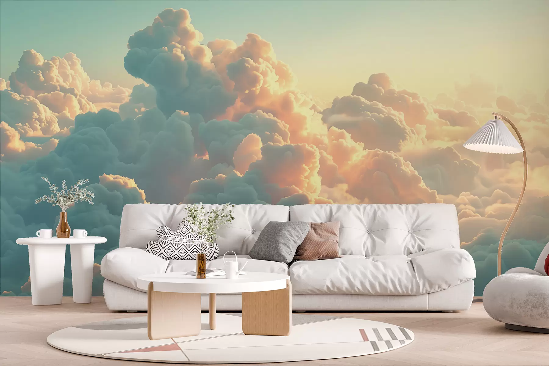 Fototapete Heller Himmel mit vielen Wolken in hellen Farben w01543