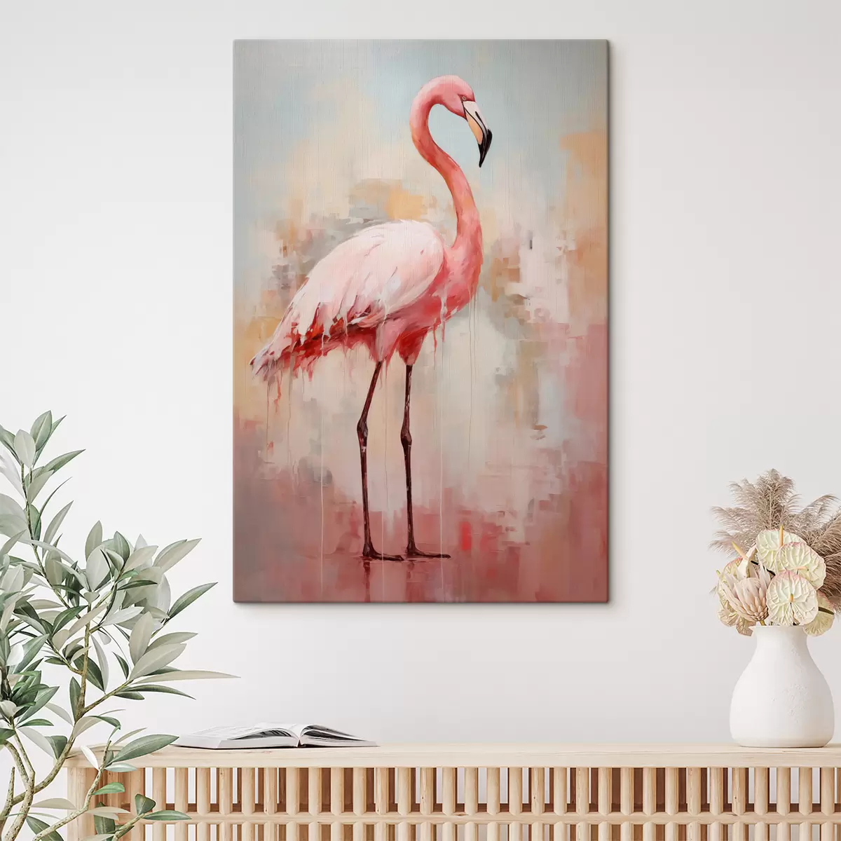 Wandbilder Rosa Flamingo auf abstraktem Hintergrund s40805