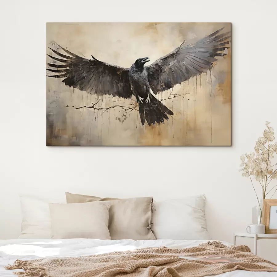 Wandbilder Der schwarze Rabe breitet seine Flügel aus s40809