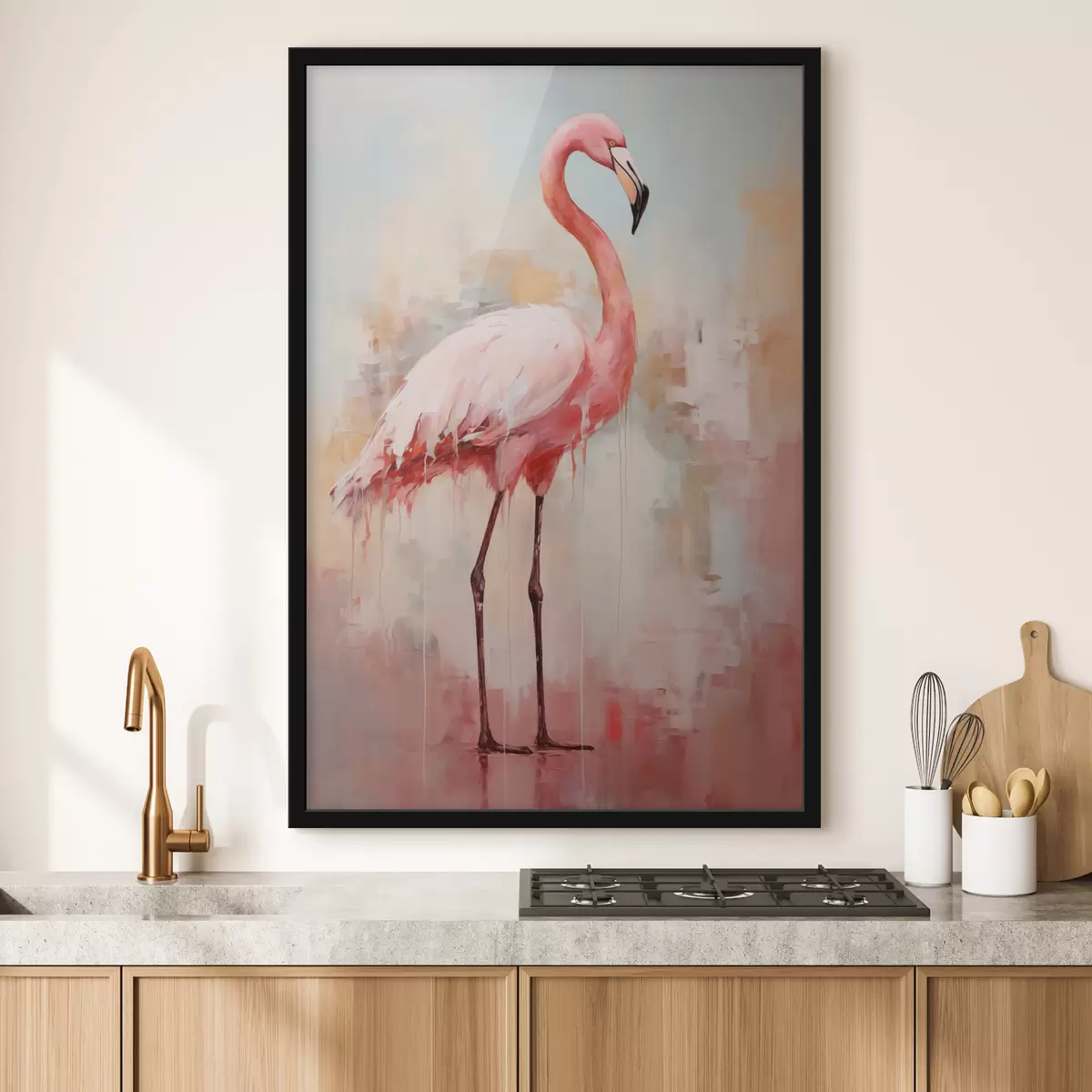 Poster Rosa Flamingo auf abstraktem Hintergrund f40805