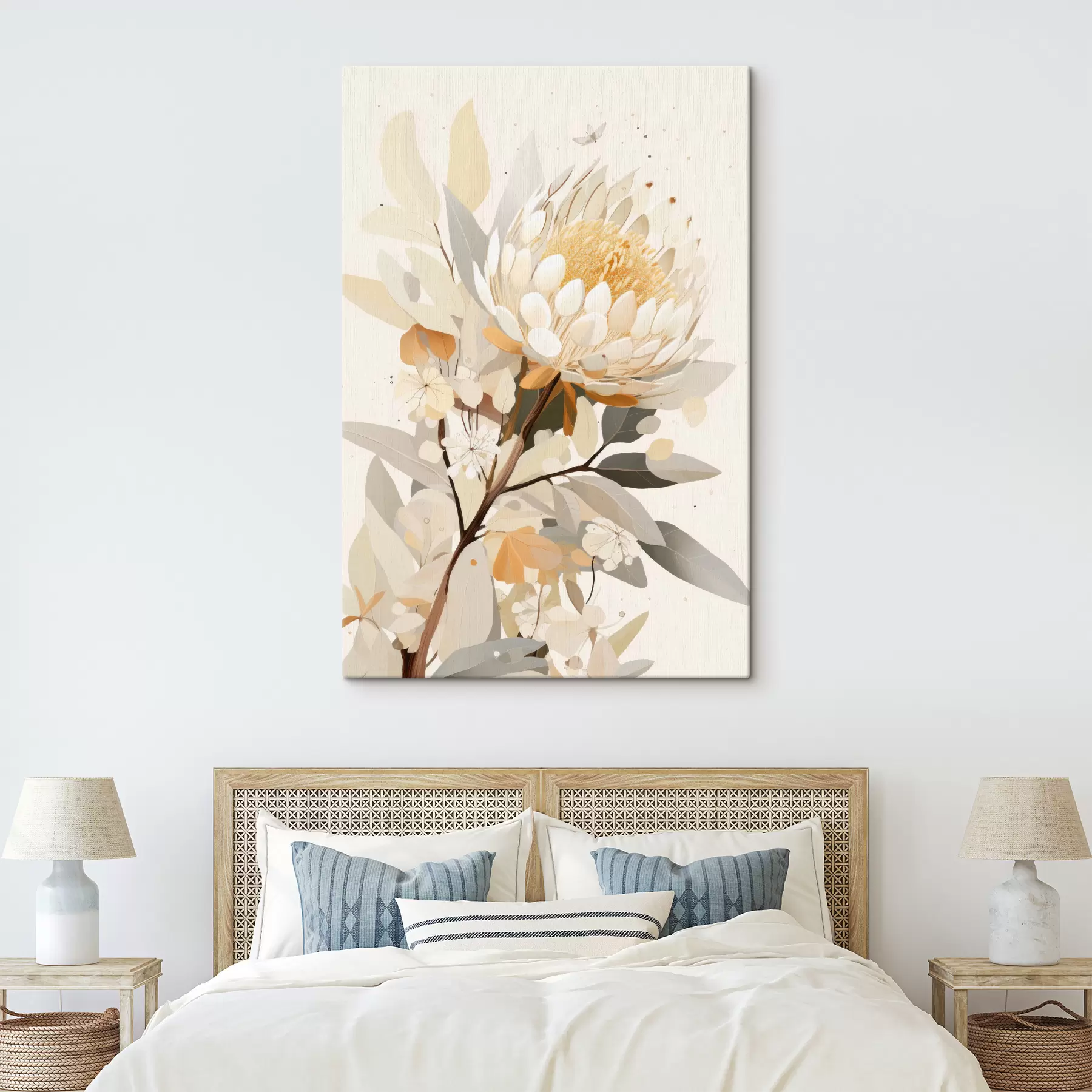 Wandbilder Protea-Blüte in zartbeiger Farbpalette, florale Abstraktion s40819