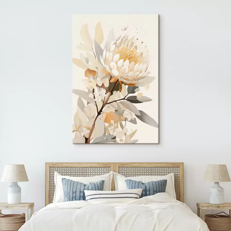 Wandbilder Protea-Blüte in zartbeiger Farbpalette, florale Abstraktion s40819