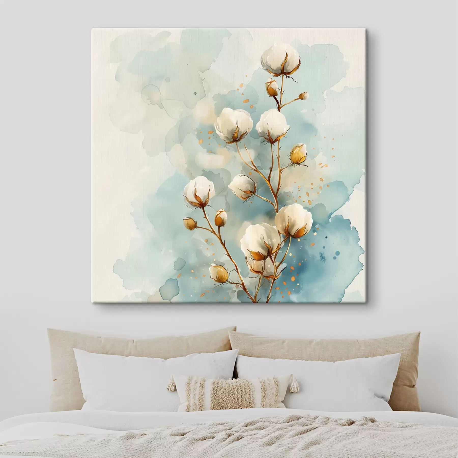 Fototapete Baumwollzweig auf einem Aquarellhintergrund s40780