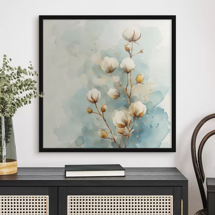 Fototapete Baumwollzweig auf einem Aquarellhintergrund f40780