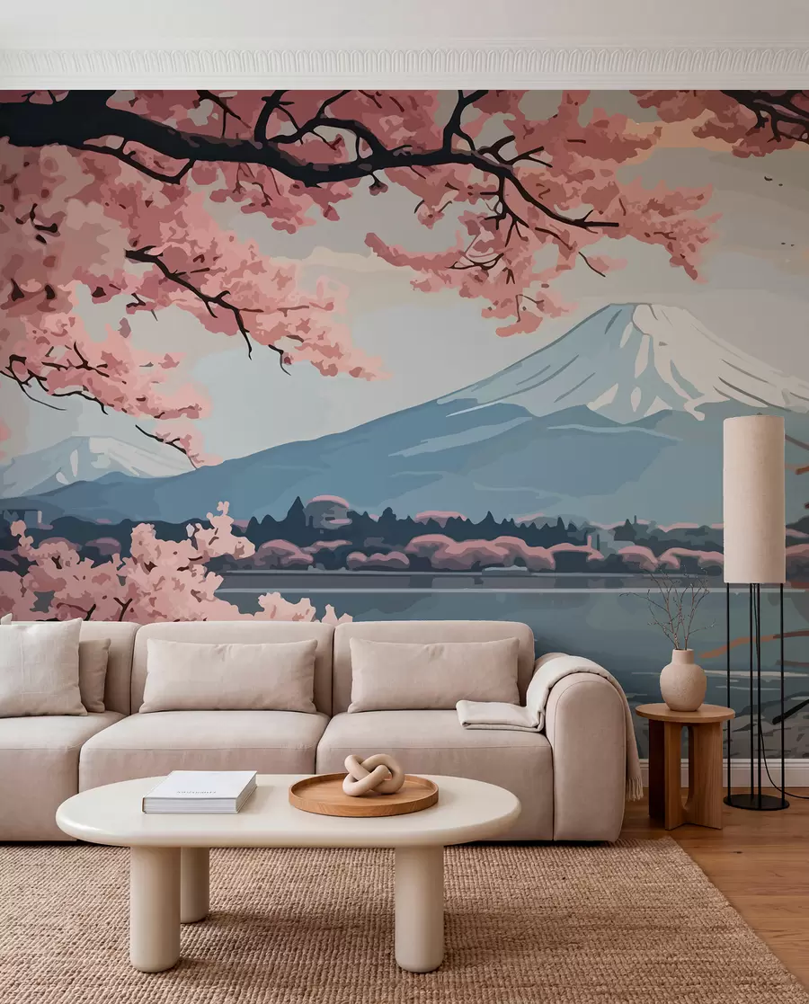 Fototapete Sakura, Berge, Aquarell w01664