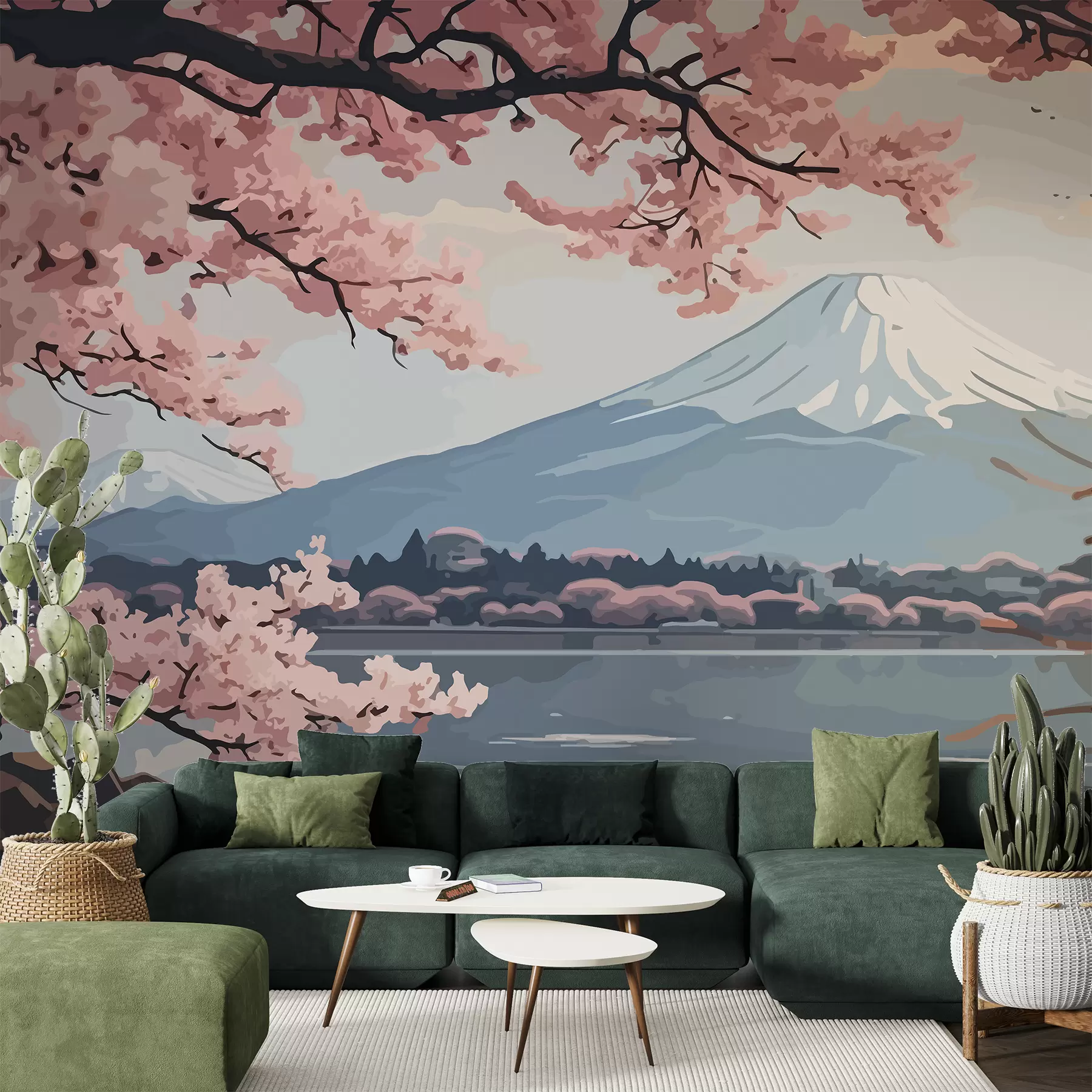 Fototapete Sakura, Berge, Aquarell w01664