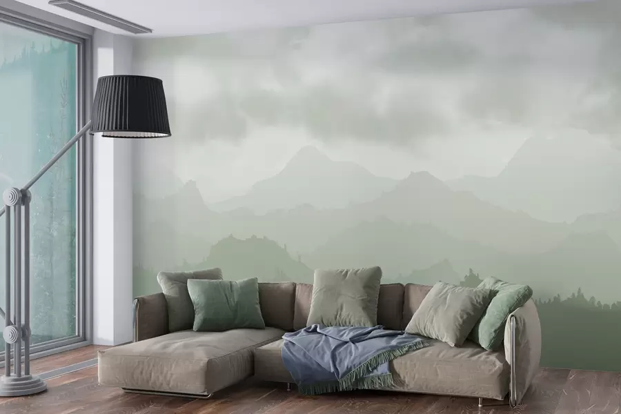 Fototapete Neblige Berge mit Kumuluswolken am Himmel w01637v3
