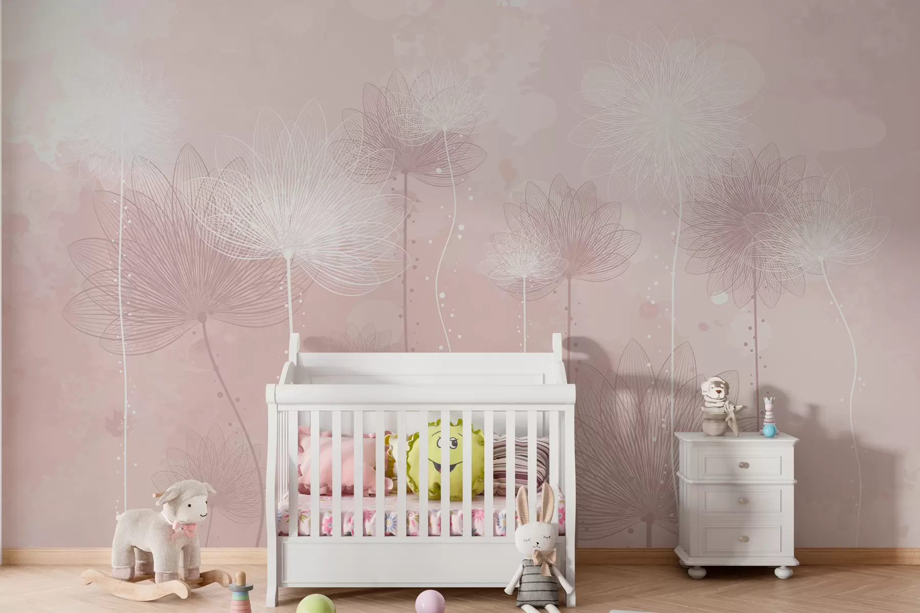 Fototapete Zarte Blumen auf einem zartrosa Hintergrund w01645v3