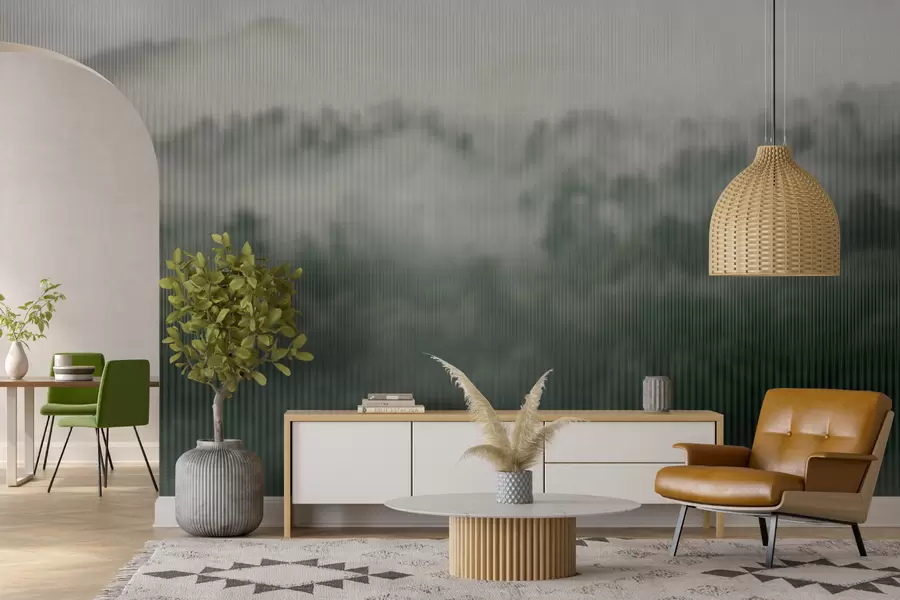 Fototapete grüner Nebelwald hinter dem Glas w01678