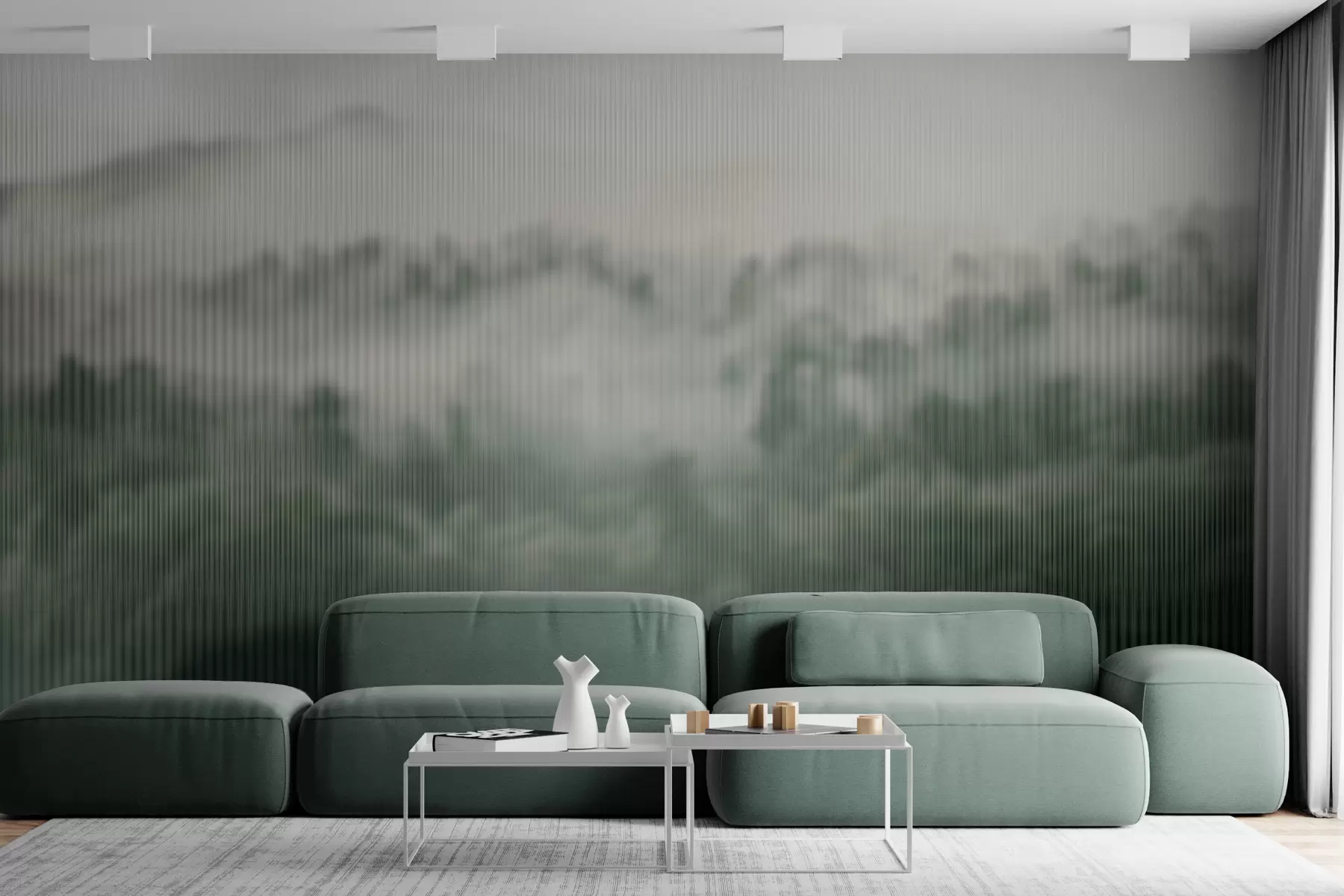 Fototapete grüner Nebelwald hinter dem Glas w01678