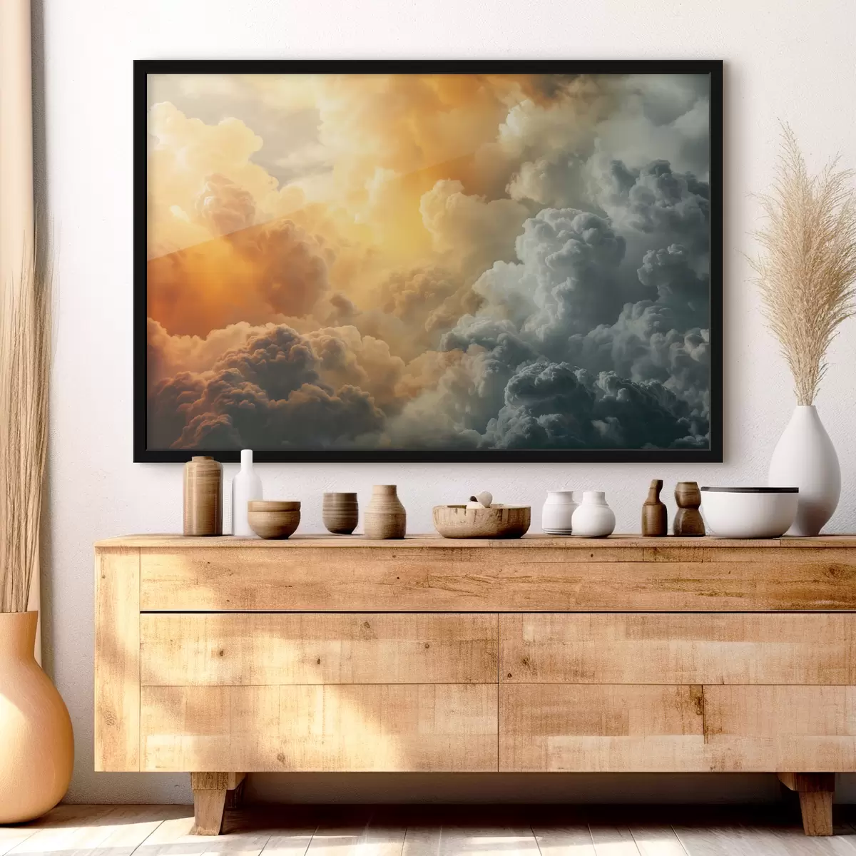 Poster Wolken, dunkelblau, orange, antik f40785