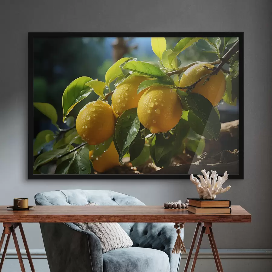 Fototapete Zitronen, Zitronen am Baum, Tau f40840