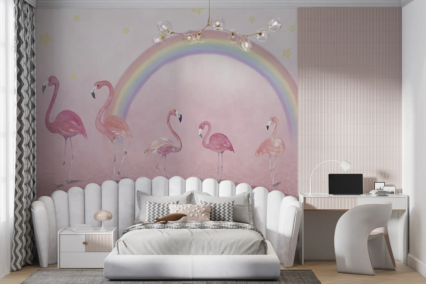 Fototapete Vogel, Regenbogen und großer Flamingo u29070