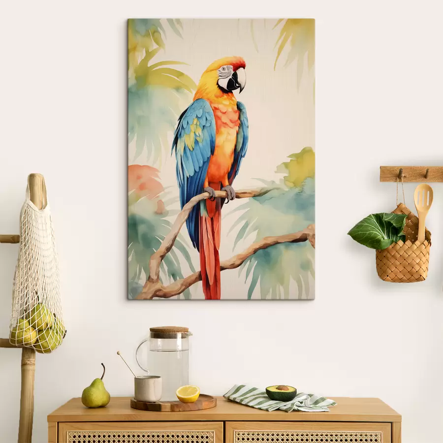 Wandbilder Ein bunter Ara-Papagei sitzt auf einem Ast s40879
