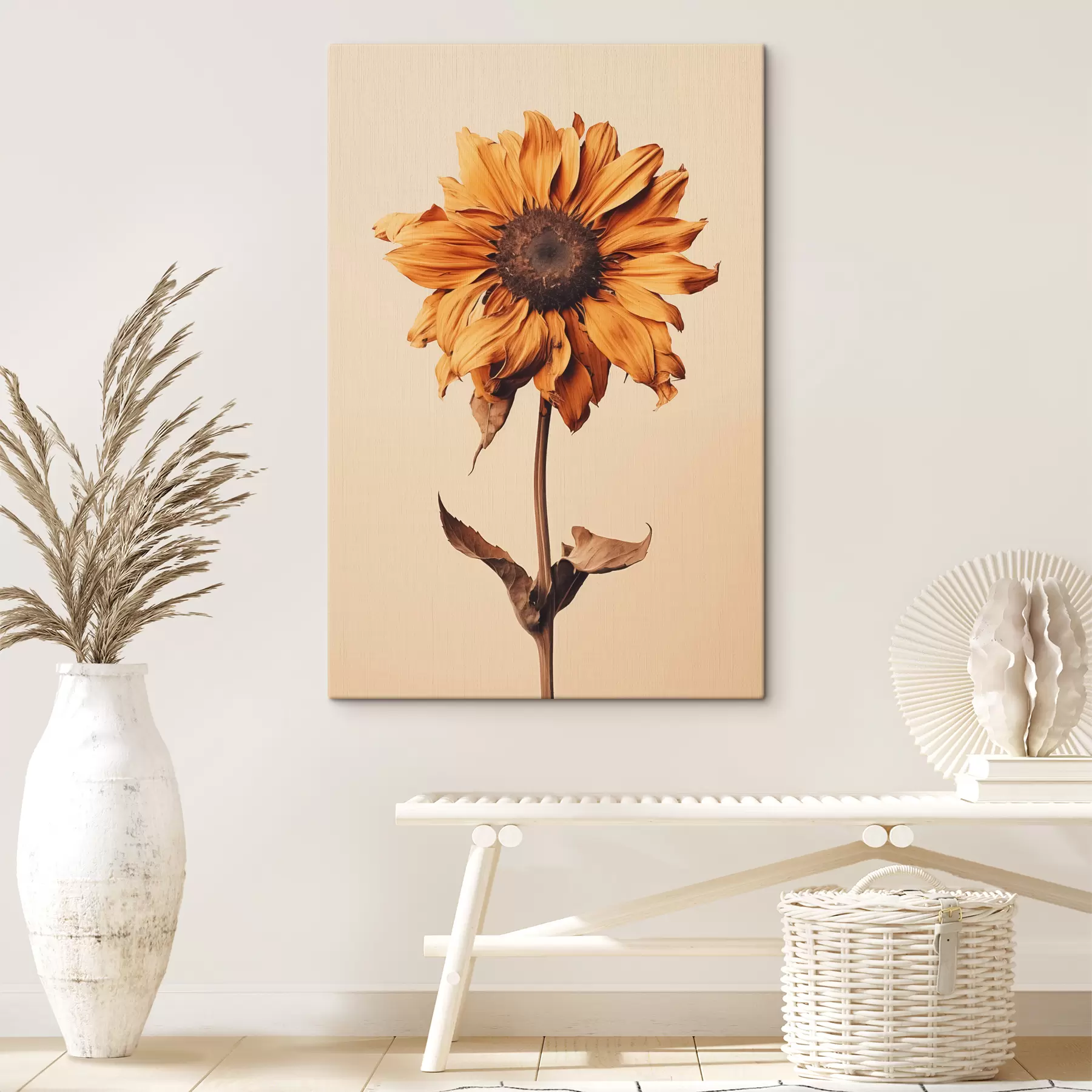 Wandbilder Getrocknete Blume mit gelben Blütenblättern Minimalismus s40882