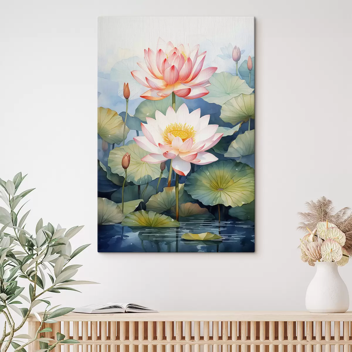 Wandbilder Seerose Blumen in einem Teich Aquarell s40888