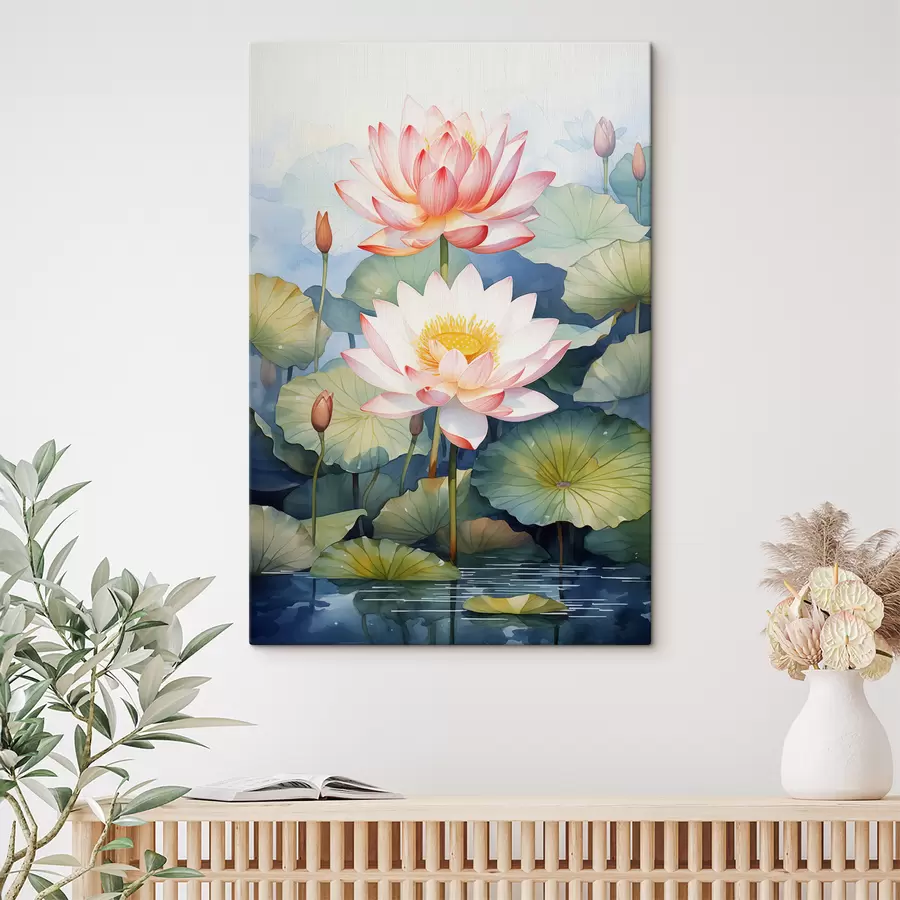 Wandbilder Seerose Blumen in einem Teich Aquarell s40888