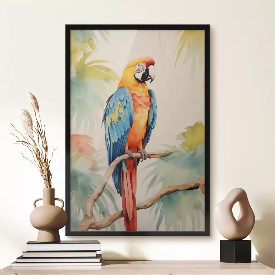 Fototapete Ein bunter Ara-Papagei sitzt auf einem Ast f40879