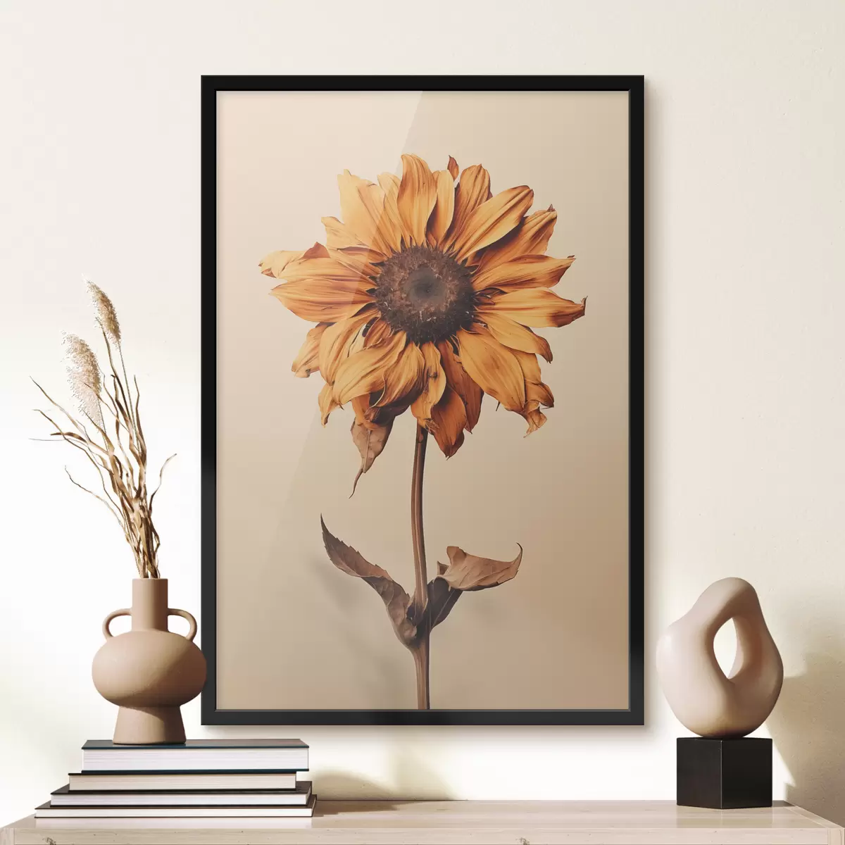 Poster Getrocknete Blume mit gelben Blütenblättern Minimalismus f40882