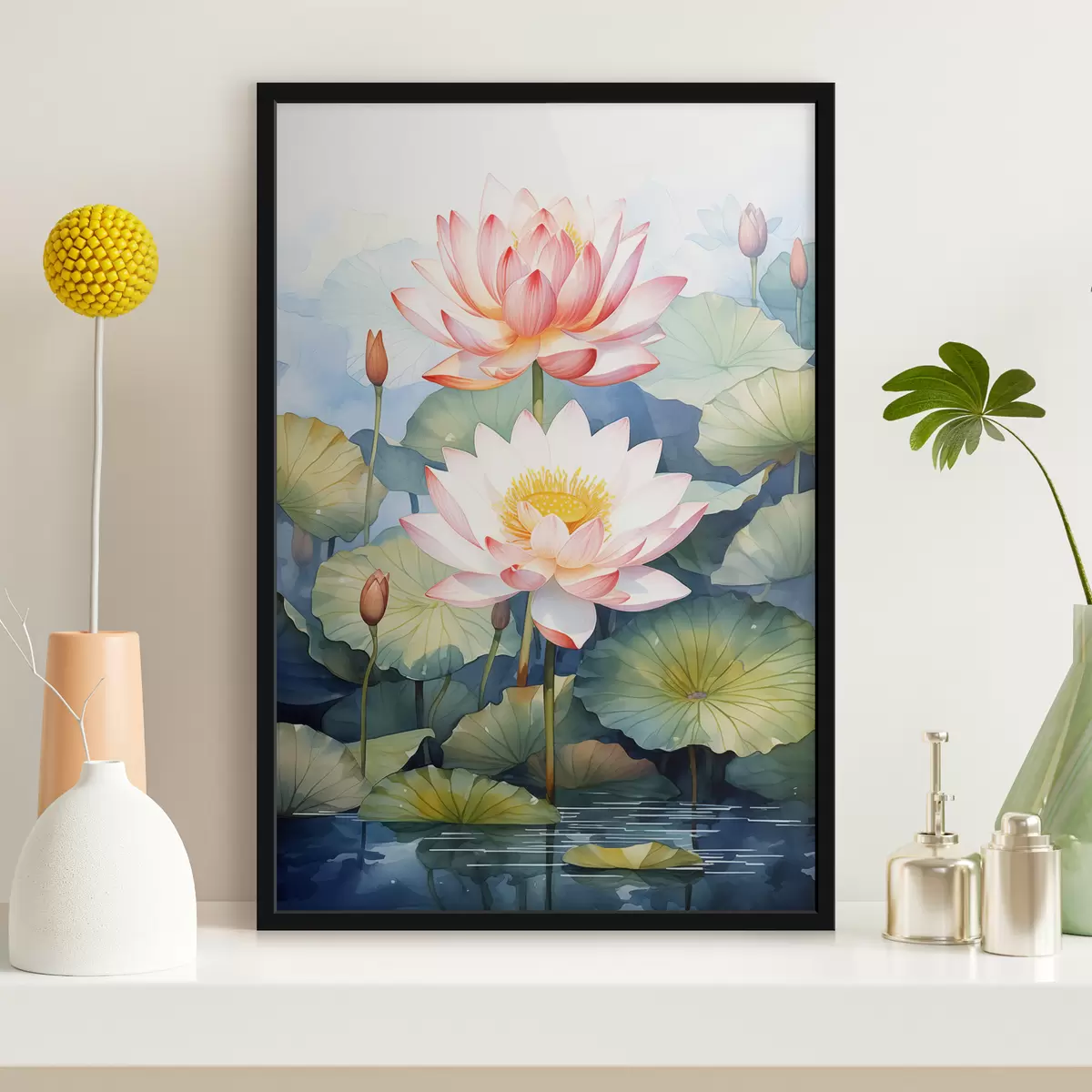 Poster Seerose Blumen in einem Teich Aquarell f40888
