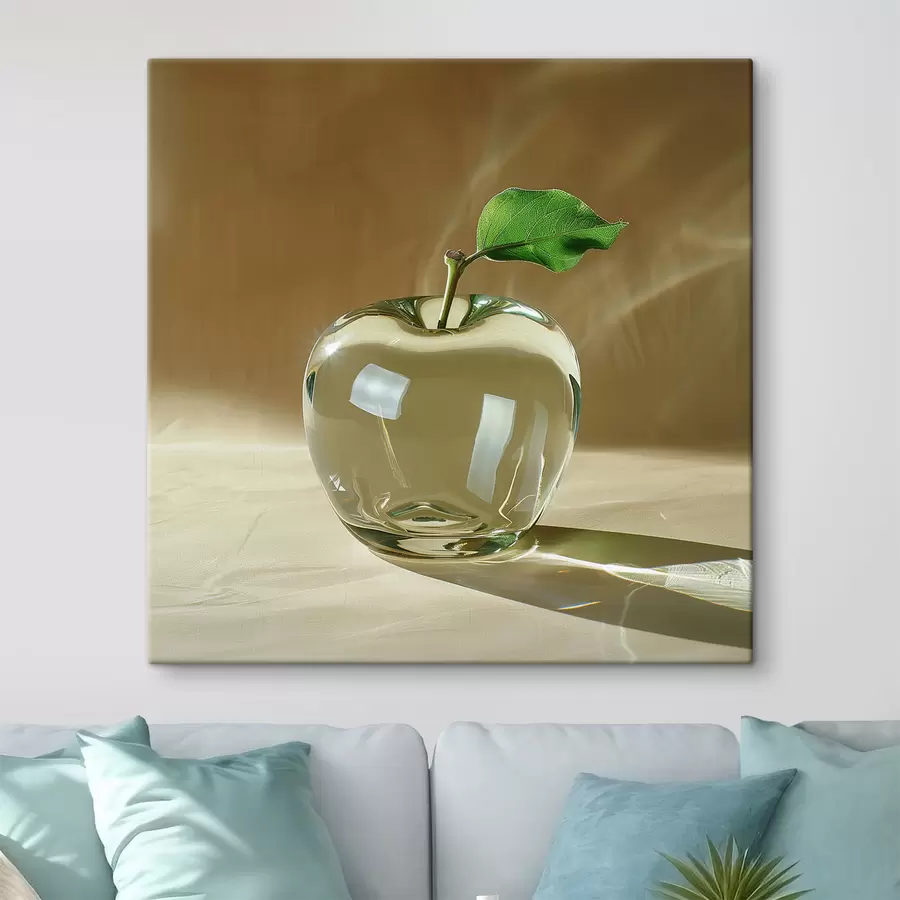 Wandbilder Transparenter Glasapfel auf hellem Hintergrund s40913