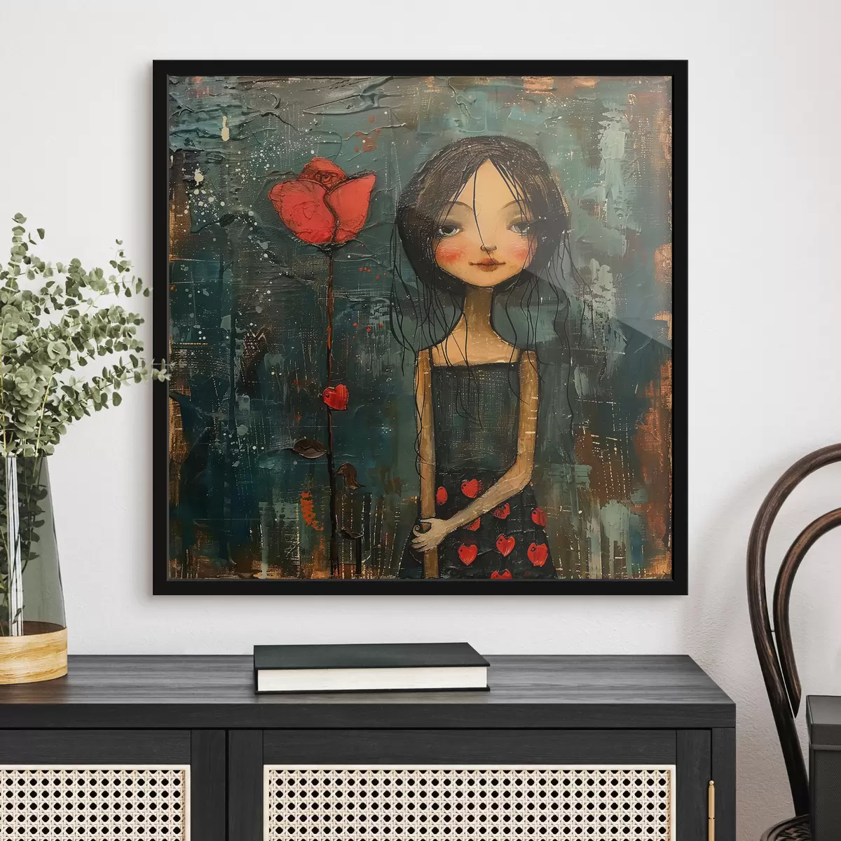 Poster Mädchen mit einer Blume f40897