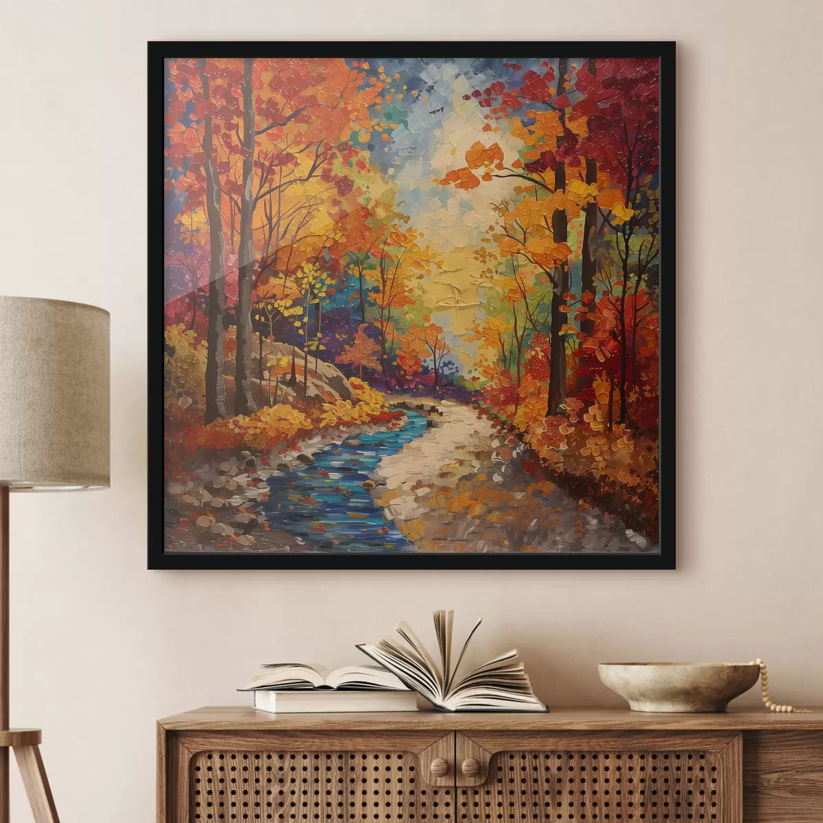 Poster Pfad im Wald mit Aquarellfarben f40901