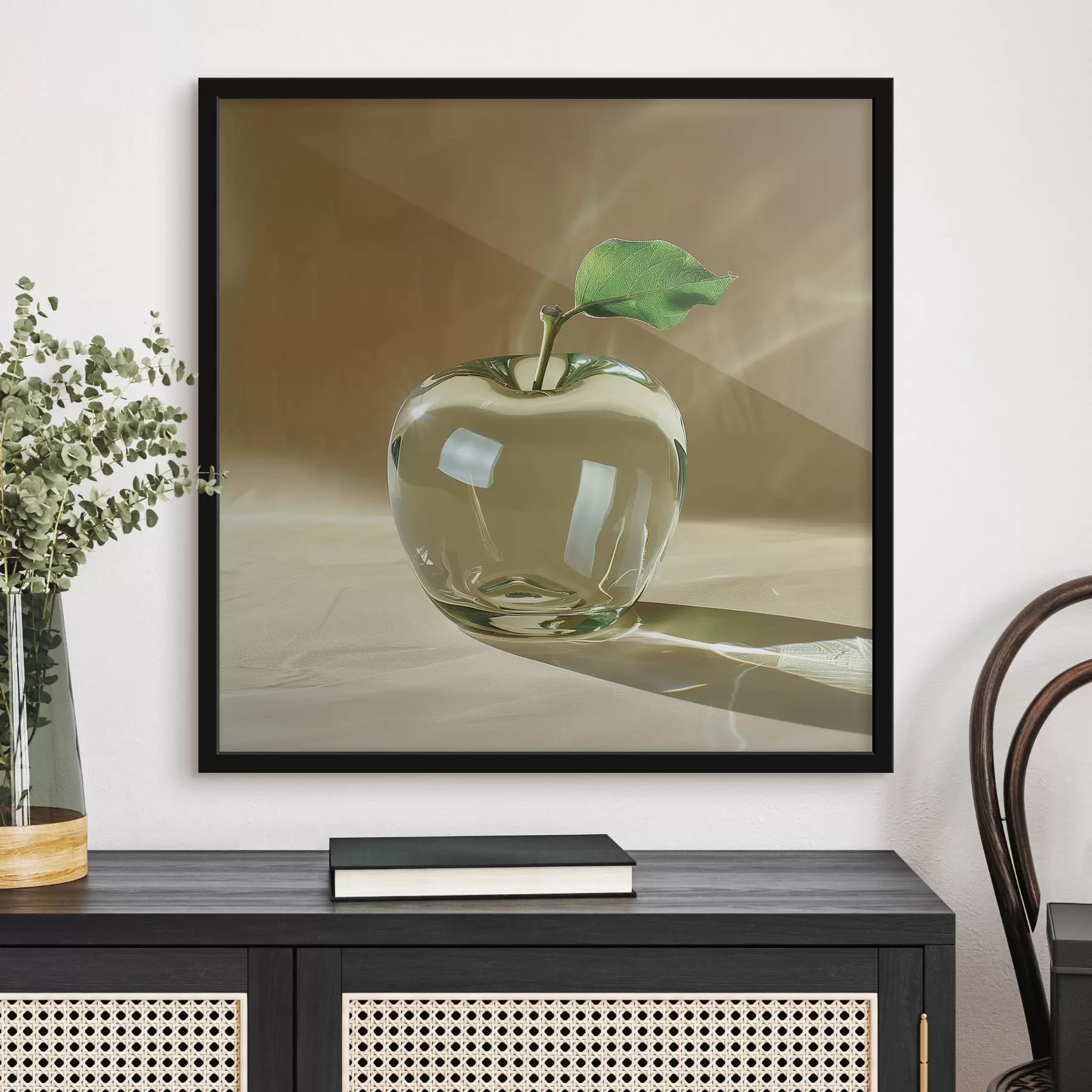 Fototapete Transparenter Glasapfel auf hellem Hintergrund f40913