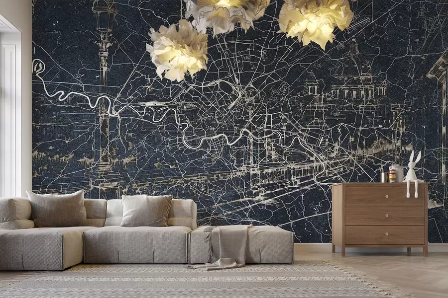 Fototapete Rom Stadtplan, Strichzeichnung, Architektur, Italien, dunkle Farben w01698v1