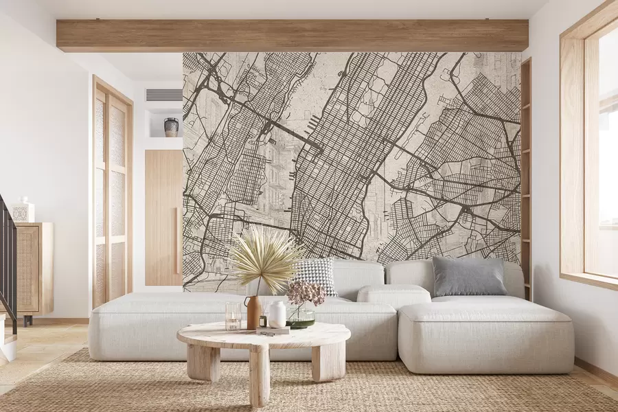 Fototapete New Yorker Stadtplan, Strichzeichnung, Architektur, beige Farben w01699