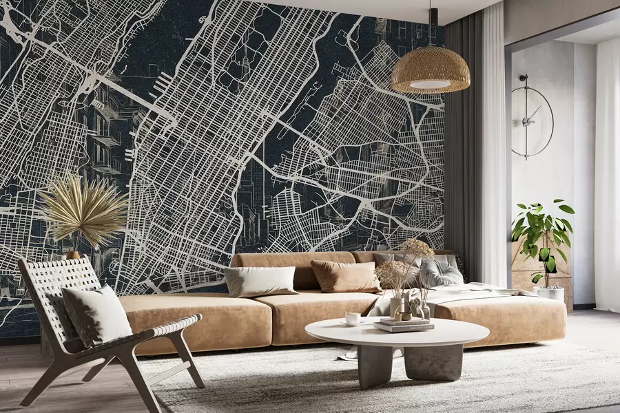 Fototapete New Yorker Stadtplan, Strichzeichnung, Architektur, dunkle Farben w01699v1